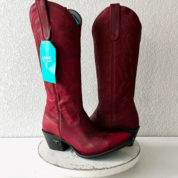 Lane boots Shoes - Lane SMOKESHOW Smoldering Ruby Red Cowboy Boots Western Tall Snip Toe Womens 8